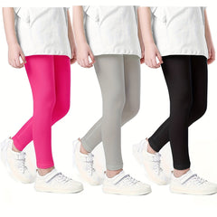 3pcs Girls Casual Leggings Plain Stretch Comfortable Pants