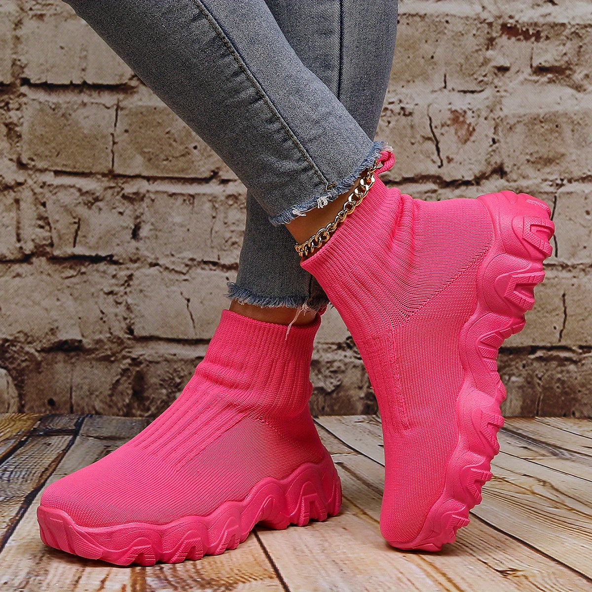Women's High Top Knit Slip On Sneakers Comfortable Shoes