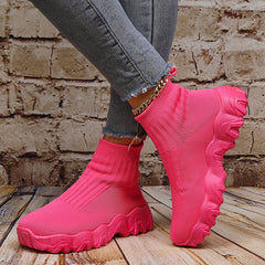 Women's High Top Knit Slip On Sneakers Comfortable Shoes