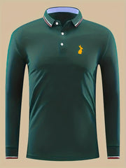 Yellow Bunny Print Men's Button-Up Polo Shirt