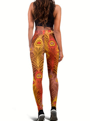 Peacock Feather Print Skinny Leggings Vintage High Waist Leggings