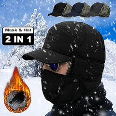 Winter Velvet Warm Hat Ear Protection Trapper Cap with Detachable Face Cover
