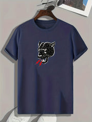 Leopard Head Print Men's Comfy T shirt Active Slightly Stretch Breathable Tee