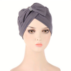 Big Bow Decor Turban Cap Solid Beanie Lightweight Head Wraps