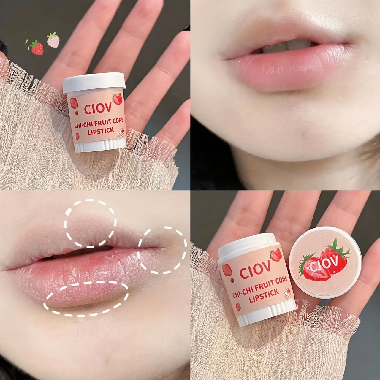 Strawberry Lip Balm Ice Cream Cone Honey Flavor Petrolatum Lipstick