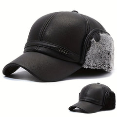 Waterproof PU Leather Men's Winter Baseball Cap