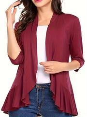 Open Front Ruffle Trim Cardigan