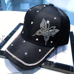 Summer Butterfly Hat Rhinestone Cap Fashion Baseball Cap
