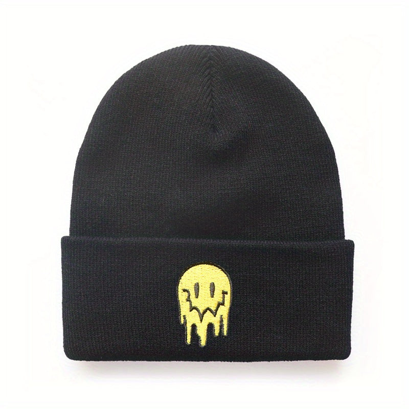 Happy Face Embroidery Cold Hat For Men And Women Street Knitted Hat