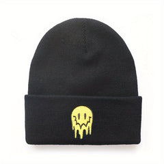 Happy Face Embroidery Cold Hat For Men And Women Street Knitted Hat