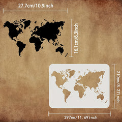 World Map Stencil Template 29.72x21.08 cm Plastic Map Painting Stencil