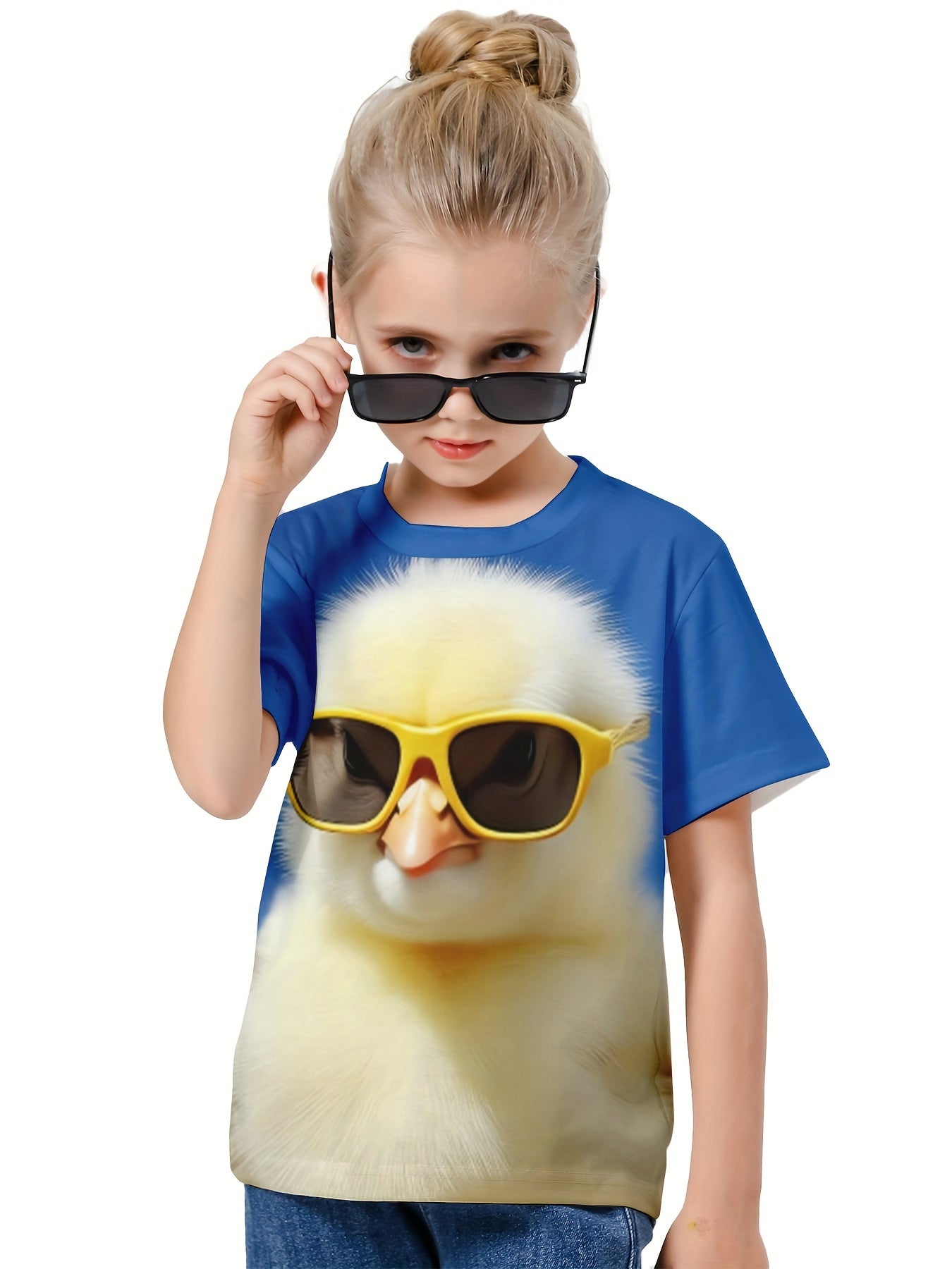 Girls Boys 3D Chick Print T-shirt Summer Sports Pullover