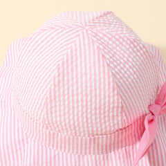 Baby Girls Bow Striped Bucket Hat Wide Brim