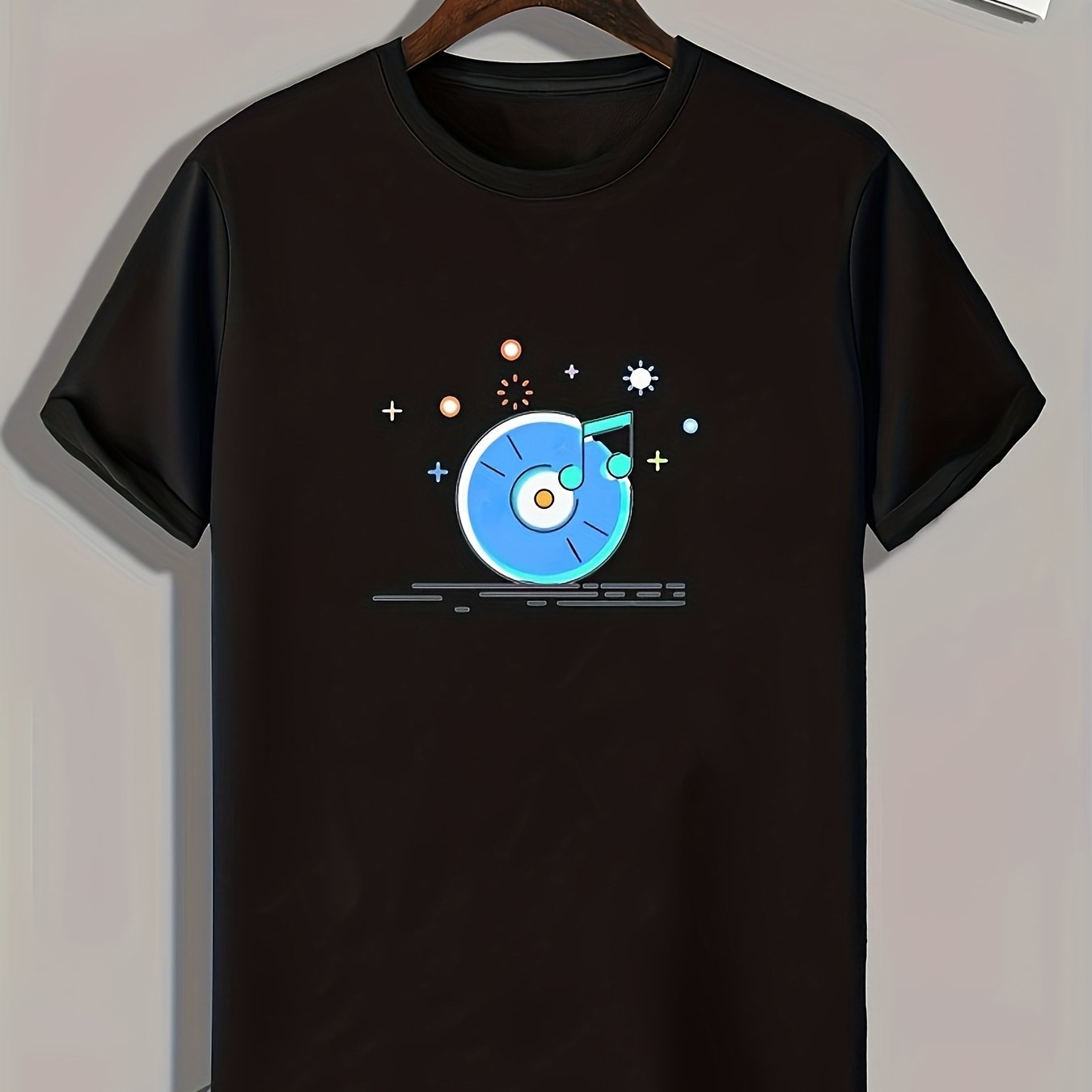 Music Pattern Print Men's Graphic T-shirt for Summer