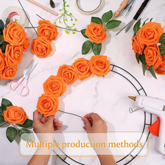 25pcs Vibrant Artificial Orange Roses for DIY Wedding Bouquets & Decor