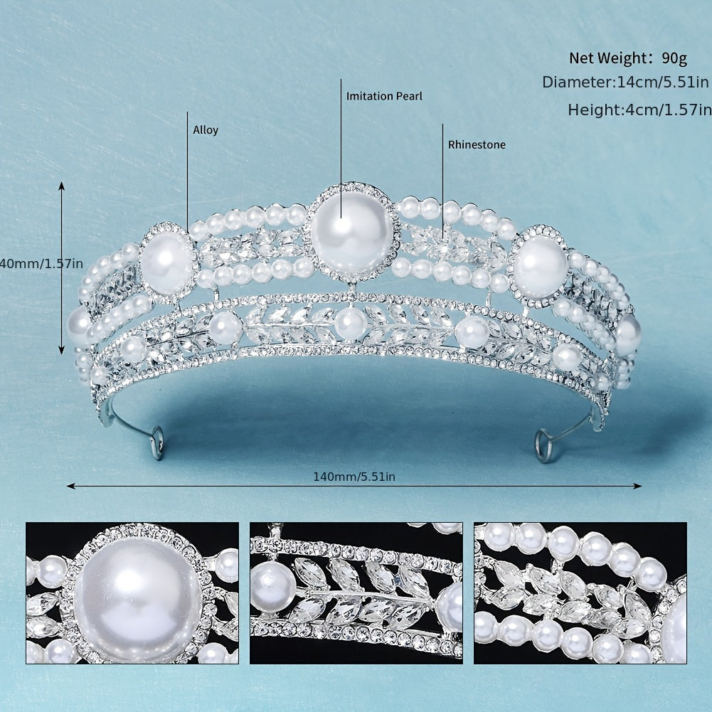 Rhinestone Faux Pearl Crown Hairband Headband Party Favor Decorations
