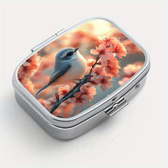 Compact 2 Compartment Pill Organizer with Bird Print