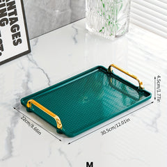 Modern Decorative Tray With Golden Handles Plastic for Home Decor