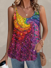 Floral Print Tank Top Split Strap Round Neck Medium Stretch