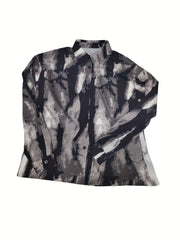 Plus Stripe Print Button Up Long Sleeve Blouse & Pants Set