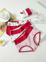 4pcs Heart & Cherry Print Briefs Women's Lingerie & Underwear