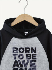 AWESOME Letter Print Boys Hooded Sweatshirt