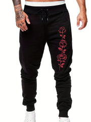 Rose Print Men s Drawstring Sweatpants For Spring Autumn