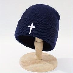 Cross Embroidery Knitted Hat Men's Beanie