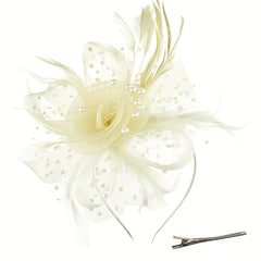 3pcs Mesh Flower Feather Head Piece Set & Gloves