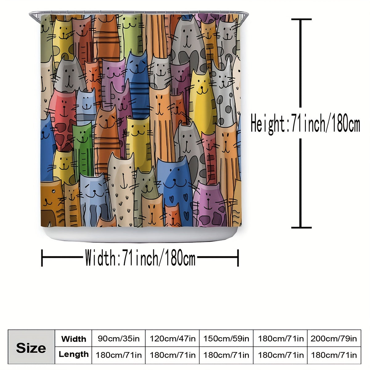 Cartoon Cat Shower Curtain Waterproof Mildew Proof Bathroom Decor
