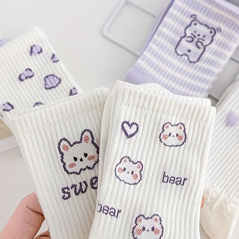 5 Pairs Cartoon Print Socks Women's Stockings