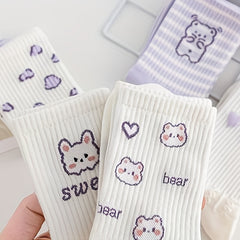 5 Pairs Cartoon Print Socks Women's Stockings