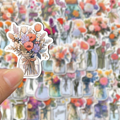 50pcs Glass Vase Cartoon Waterproof Stickers for Laptop Cup Book Luggage