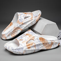 Men's Fish Print Cloud Slides Slippers Lightweight Non Slip Shoes