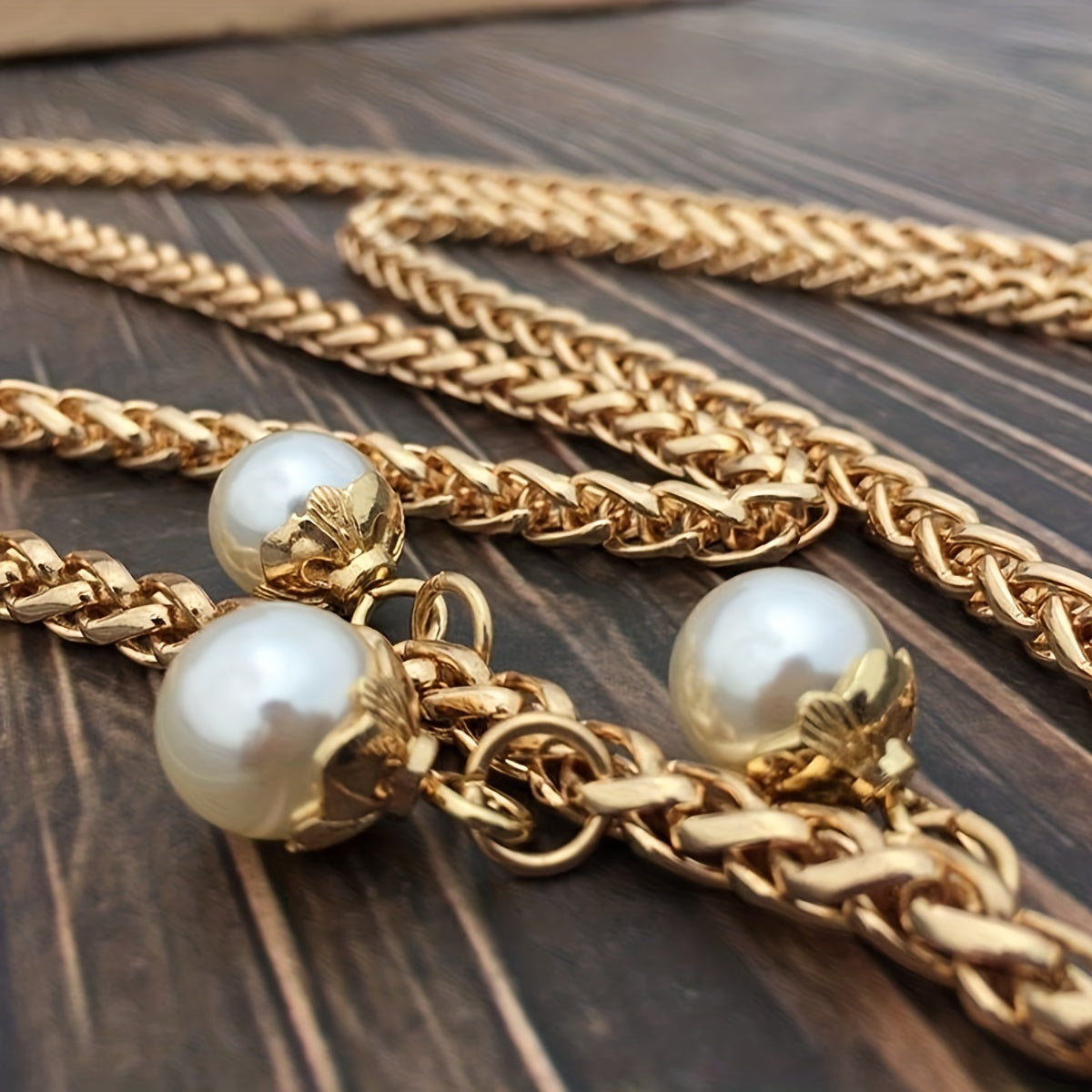 Metal Bag Chain Strap Replacement with Bead Decor