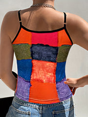 Colorblock Graphic Print Cami Top Sleeveless Crew Neck Summer Top