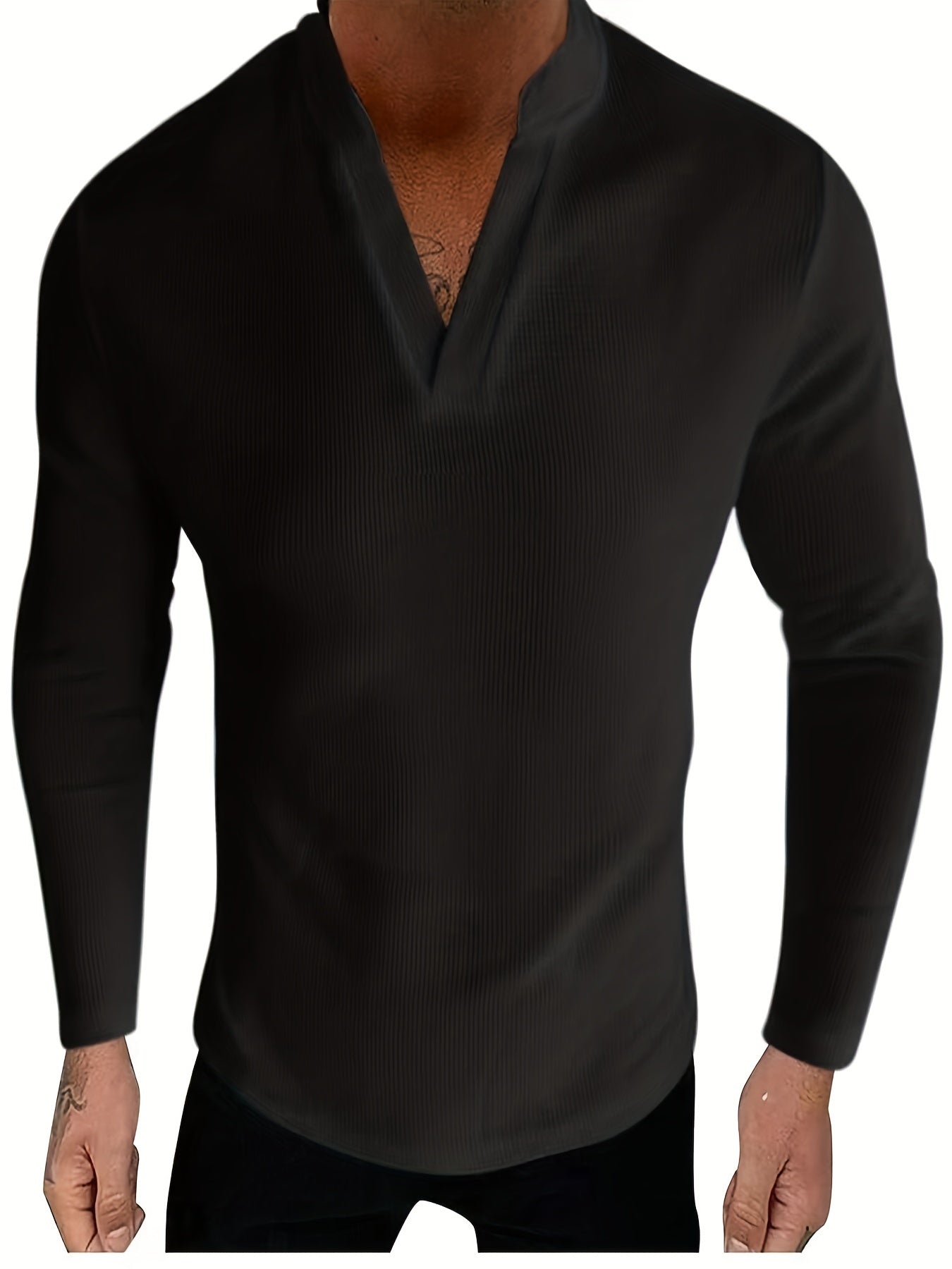 Men's V Neck Fitness Tshirt Sports Long Sleeve Top