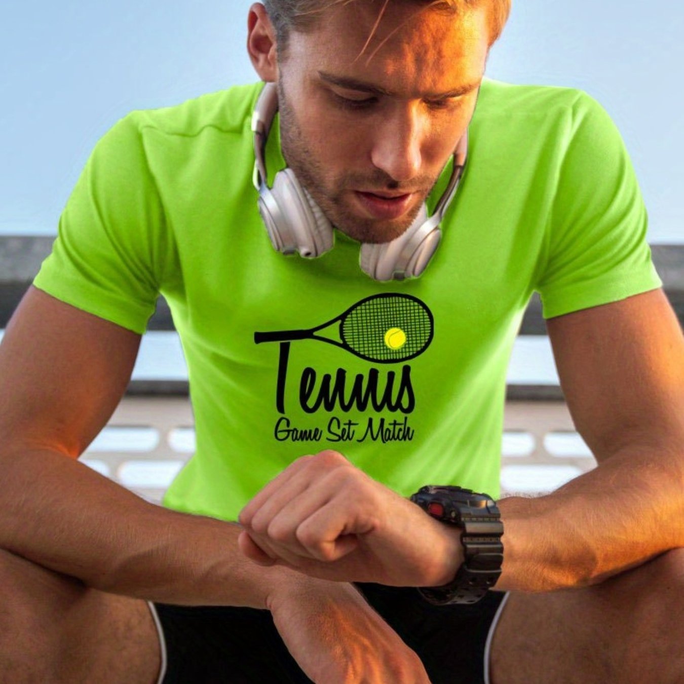 Men's Tennis Racket Graphic T-shirt Active Tee for Summer