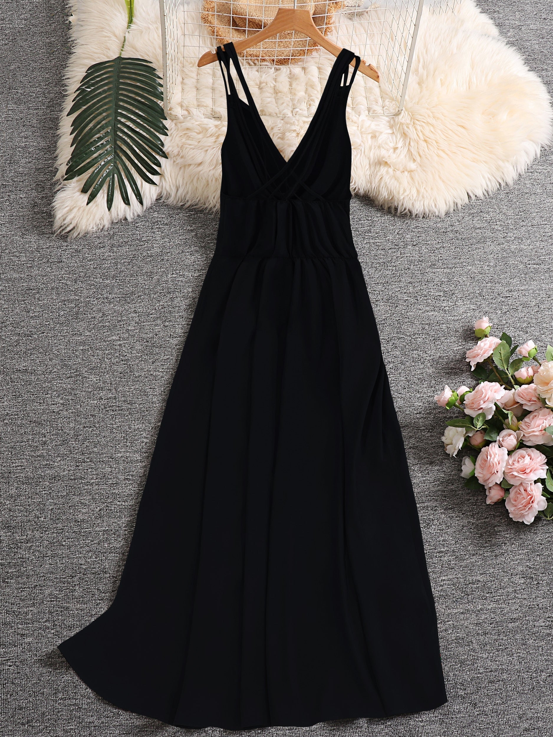 Plus Floral & Scarf Print Criss Cross V Neck Nipped Waist Cami Dress