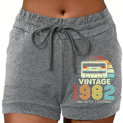 Vintage Print Drawstring Shorts Women's Clothing