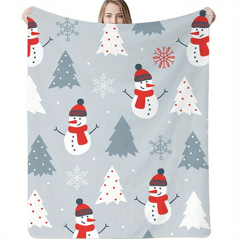 Christmas Snowman Print Flannel Blanket Soft & Warm for Sofa Office Bed Camping