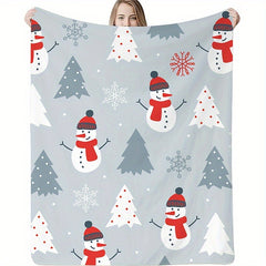 Christmas Snowman Print Flannel Blanket Soft & Warm for Sofa Office Bed Camping
