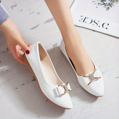 Women's Pointed Toe Flat Shoes with Bowknot Rhinestone