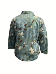 Retro Blouse Women's Plus Floral Print Long Sleeve Shirt