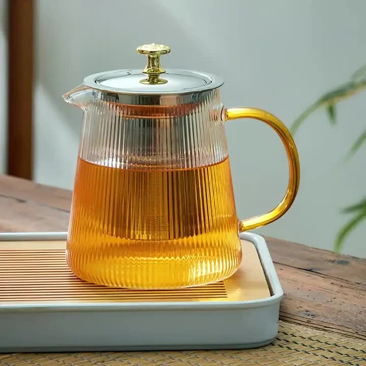 Glass Teapot 1000ml Clear Teapot with Stainless Steel Tea Strainer