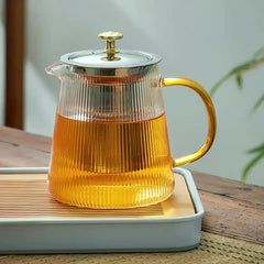 Glass Teapot 1000ml Clear Teapot with Stainless Steel Tea Strainer