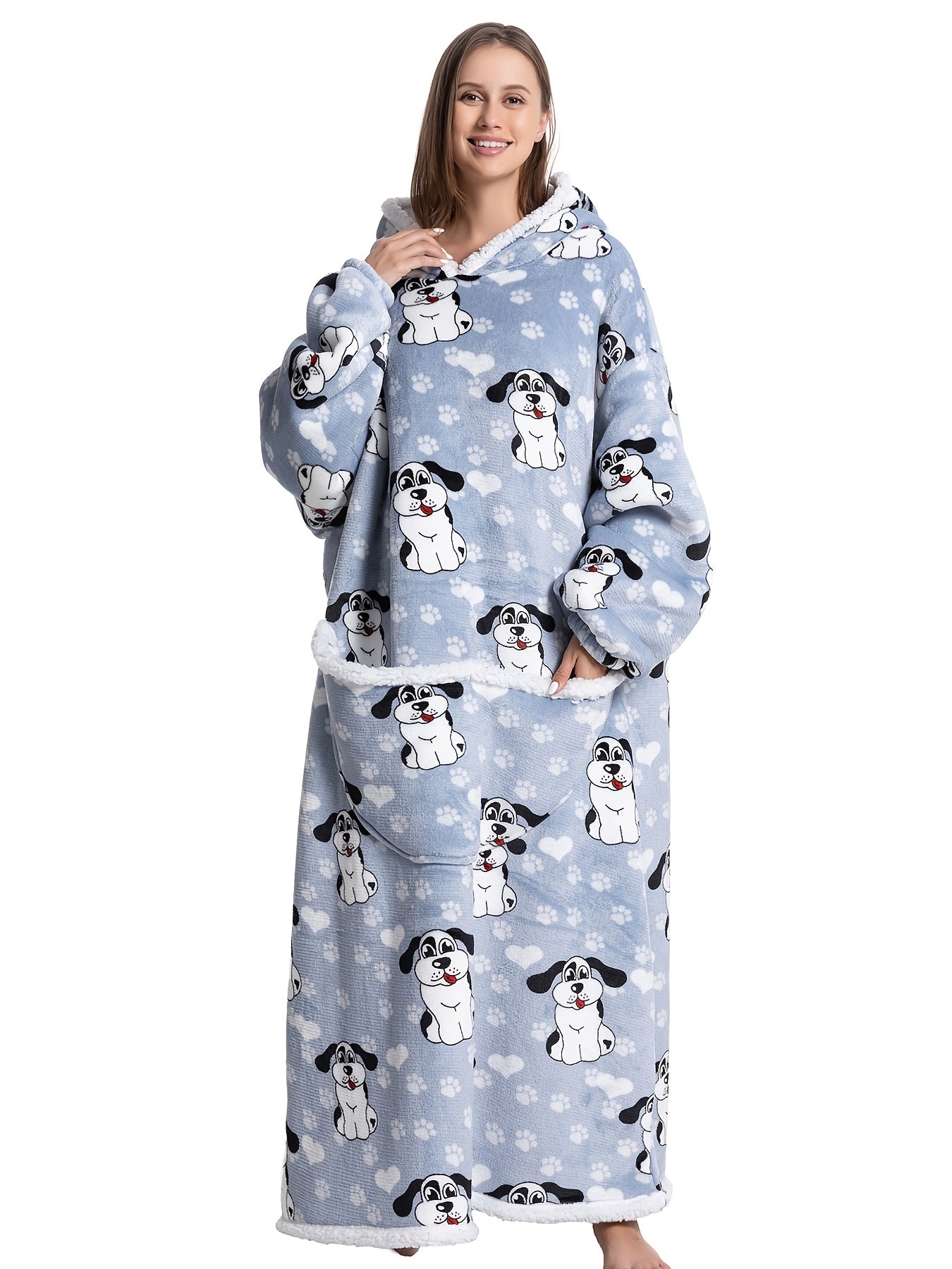 Flannel Cartoon Print Hoodie Fleece Liner Loungewear Robe
