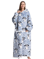 Flannel Cartoon Print Hoodie Fleece Liner Loungewear Robe