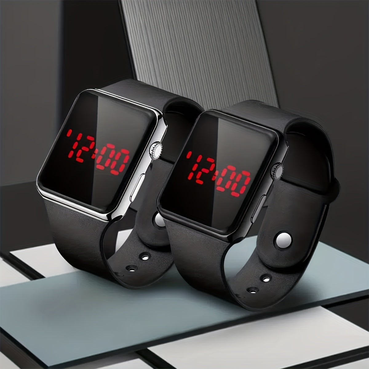 2pcs Square LED Digital Electronic Watch Unisex
