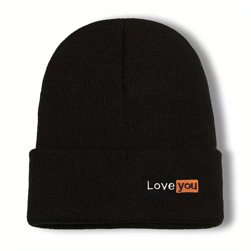 Unisex Love You Embroidered Knitted Hat for Autumn and Winter